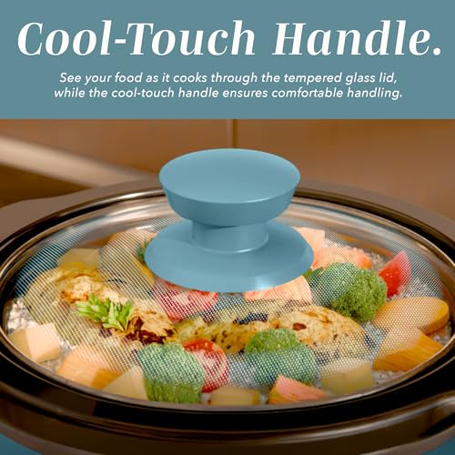 Image of COOK WITH COLOR 2QT Mini Electric Round Slow Cooker - Adjustable Settings, Removable Stoneware Pot, Tempered Glass Lid, Dishwasher Safe, Cool-Touch Side Handles, Slate Blue