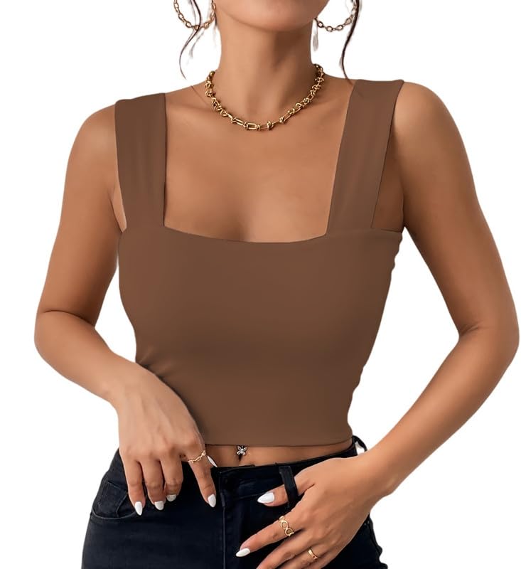 Haibang Crop Top Damen Sexy Quadratischer Hals Tank Top Ärmellos Tanktops...