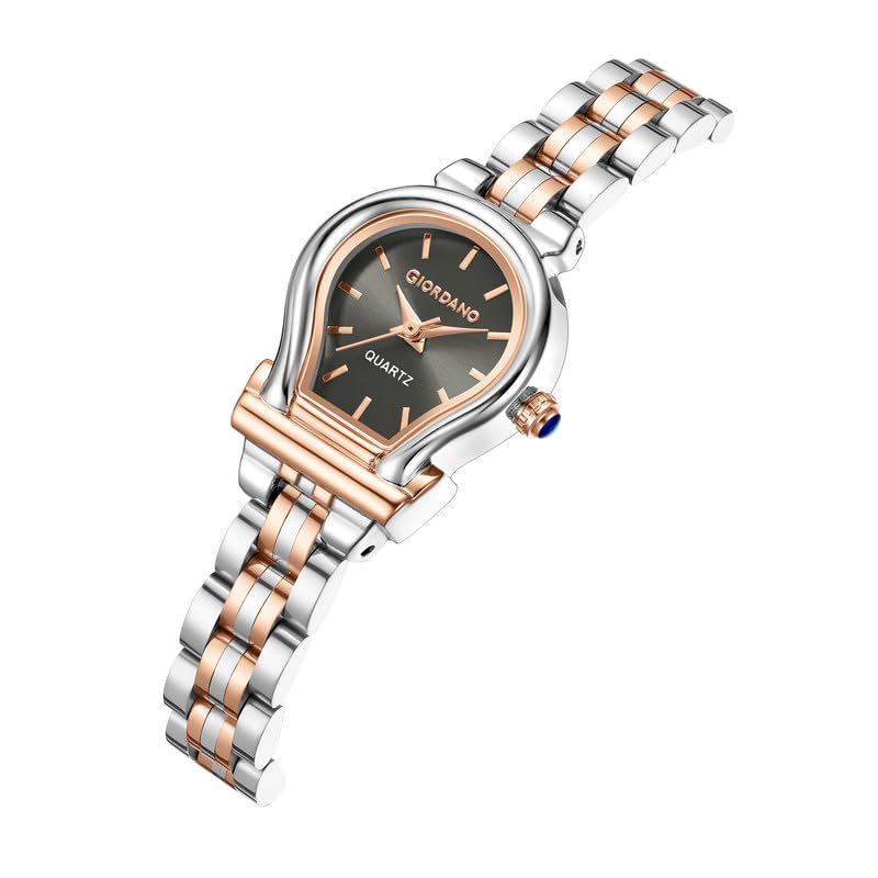 Image of Giordano Analog Quartz Watch for Women with Oval Dial, Water Drop Shaped Case, Blue Crown, Stainless Steel Strap - GZ-60155