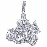 Ssjewel 3 Ct Simulated Diamond 3D Allah Arabic High Quality Baguette Pendant 14K White Gold Finish Name, Logo, Symbol Pendant 925 Sterling Silver Charm Personalized Gift For All