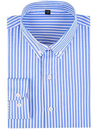 DOKKIA Men's Casual Long Sleeve Vertical Striped Button Down Dress Shirt