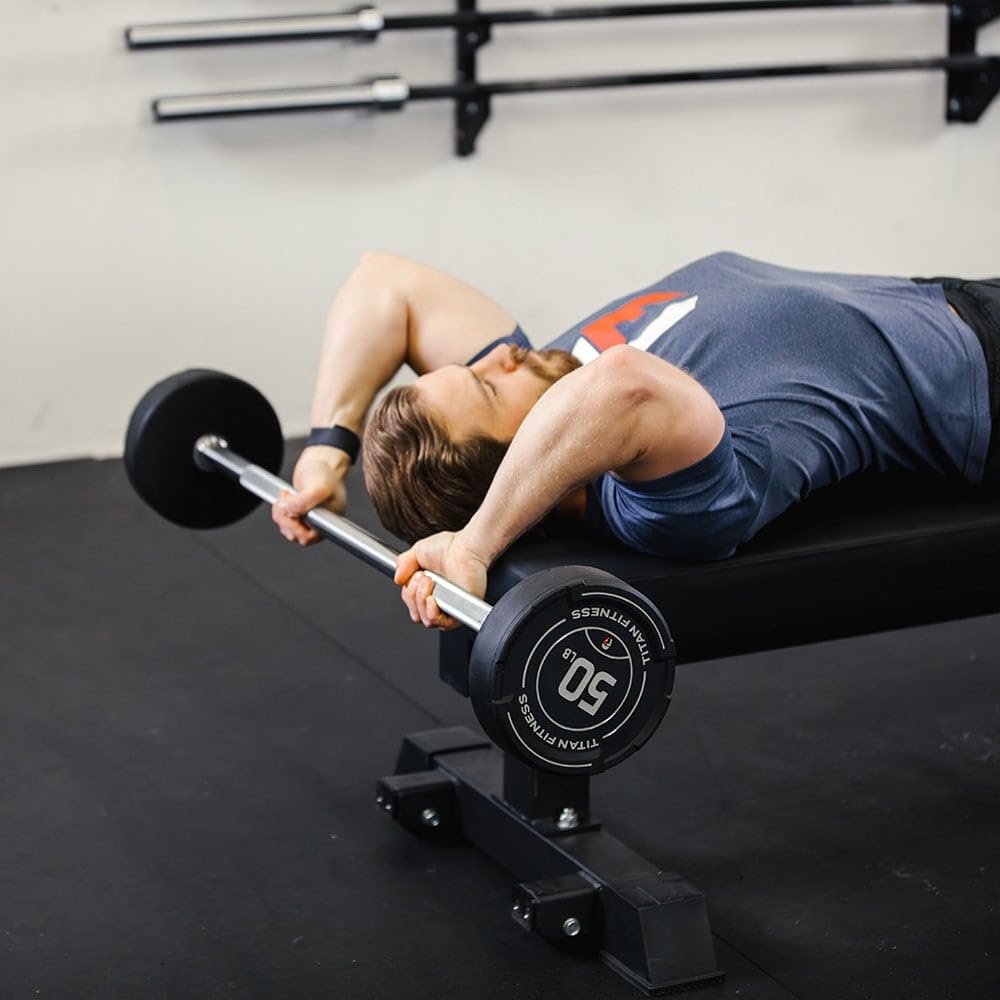 Titan Fitness 30 LB Rubber Straight Fixed Barbell, Pre-Loaded Weight Bar for Strength Training & Weightlifting