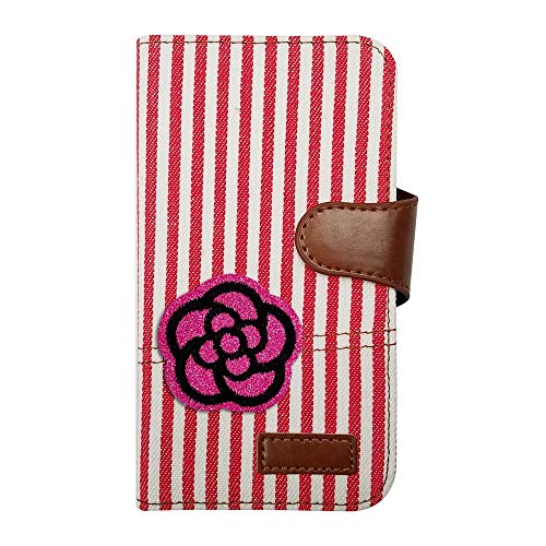sslink iPhone 17 アイフォン17 対応 ケース 手帳型 カメリア(ローズグリッターラメ) デコ かわいい おしゃれ ワッペン 刺繍 キラキラ ヒッコリー(レッド) ワッペン 刺繍 生地 布 ファブリック カード収納 フリップ カバー スマー