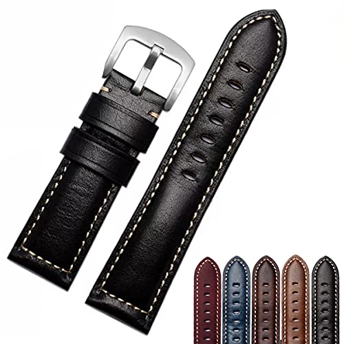 Strapseeker Top Grain Calf Leather Lex Premium Watch Straps- Genuine Leather Replacement Watch Bands for Men & Women- Compatible with Most Watches- Black, Brown, Blue, Dark Brown, 26mm (Black, 22mm)