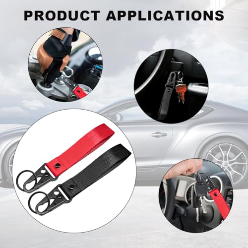 Image of Wevdn 2 PCS Car Key Chain, Fabric Metal Practical Multifunctional Motorcycle Keychain, Anti-Lost Keychain with O-Ring for Men Women (Red+Black)