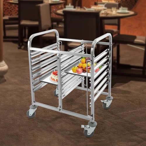 Stainless Steel Bun Bakery Rack with Wheels, 6 Tier Sheet Pan Rack Food Trays Cart, Heat Resistance Bread Rack For Kitchens for Commercial Baking and Bakers, 29.13x21.65x37.4 in