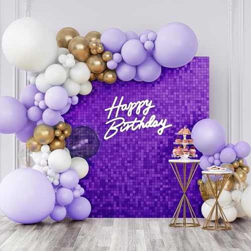 Image of Shimmer Wall Backdrop Purple Square Sequin Wall Panel Backdrop Decor for Wedding, Anniversary, Birthday, Party, 12 Panels
