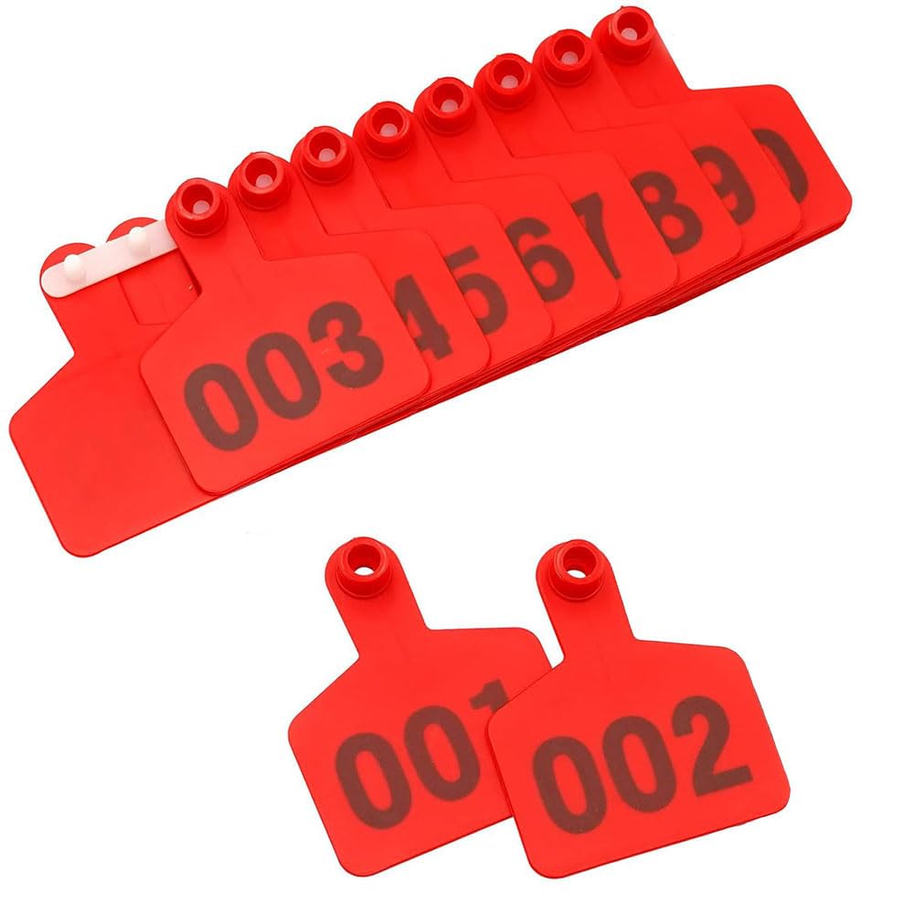 kolczyki dla bydła, kolczyki dla owiec, kolczyk do ucha bydła kolczyk do ucha świni zestaw do identyfikacji zwierząt gospodarskich(Red 4 * 5cm,401 500)