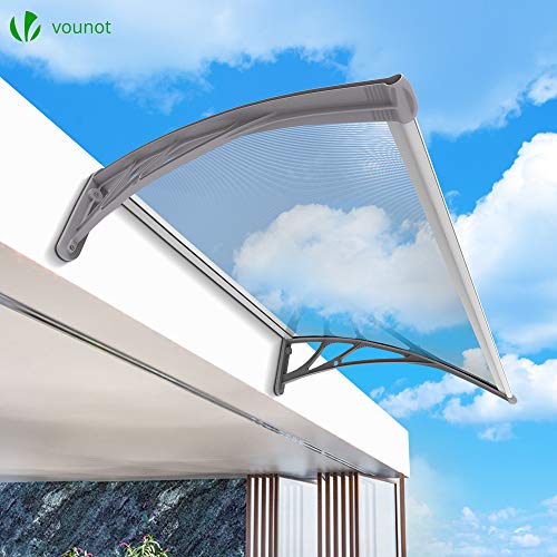 VOUNOT Vordach für Haustür 120 x 80 cm, Überdachung Haustür aus Aluminium und Polycarbonat, Transparentes Pultbogenvordach, Pultvordach, Grau