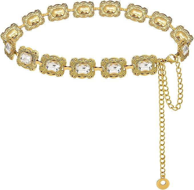 Rhinestone Chain Belt for Women Vintage Waist Belt for Dress