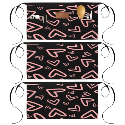 Tablier court cuisine lot de 3 demi-tabliers avec poches pour nettoyage et restaurant