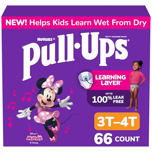 Pull-Ups Girls' Potty Training Pants, Size 3T-4T Training Underwear (32-40 lbs), 66 Count