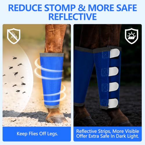 Image of Fly Boots for Horses Set of 4 with Reflective Vercros, Loose Fitting Mesh Horse Fly Boots Leggings, Adjustable Equine Leg Wraps & Socks, Stay Up Not Sag, No Rub