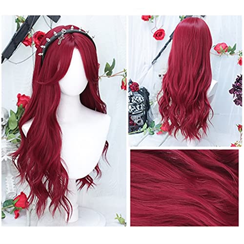 Perruque bouclée avec frange rouge pour masquer la perte de cheveux avec style