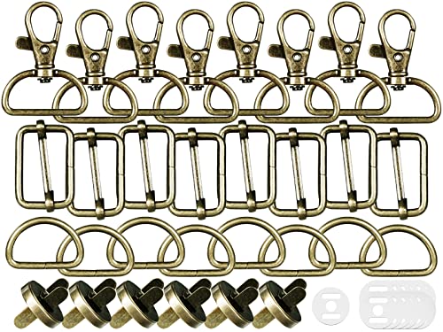 D rings for Bag Making Supplies 30 Pcs 25mm Swivel Metal Buckles with Magnetic Buttons D rings Heavy Duty Bag Making Hardware Slide Buckle for Wallet DIY Crafts Sewing Handbag(Bronze)