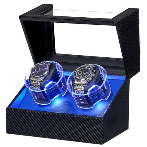 ANWBROAD Watch Winder for Automatic Watches Double Automatic Watch Winder Box with Quiet Japanese Motor 4 Modes Dual Watch Winder wIth LED Light Type-C Adapter UJWW016C