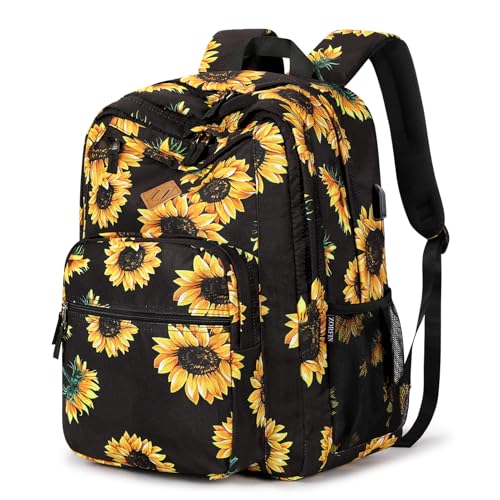 Image of ZORFIN 36L Backpack for College, and Travel: Water Resistant Bookbag with 8 Compartments - Sunflower