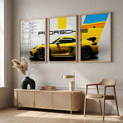 Image of HOTHOUSE Big Porsche 911 Car Framed Posters Gift Items for Boys Room Wall Decoration Bedroom Living Room Office Studio Decor | Car Poster Frame for Wall Decor Set Of 3 Size(19X25 inch)
