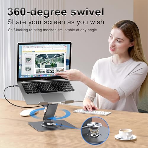 Laptop Docking Station for MacBook Pro/Air/Dell/HP/Surface HC 11-in-1 USB C Hub 360°Rotatable Laptop Stand with USB Hub 4K HDMI USB 3.0 PD100W 3.5mm Audio Jack RJ 45 TF/SD Reader Universal Laptop Dock — view 6