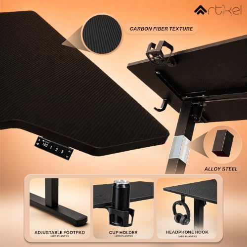 Image of Artidesk Pisthol Electric Height Adjustable Standing Desk L-Shaped Sit Stand Office Gaming Table for Home 140x85cm | USB-C | LED Display | 3 Memory Presets | Timer | Anti-Collision | 80kg Capacity