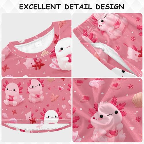 Cute Axolotls Pink Hearts Soft Pajama Set for All Seasons,Breathable Pjs Long Sleeve Sleepwear,Comfy Loungewear 2 Piece Underwear Set 3T3