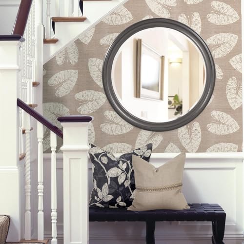 Image of Howard Elliott Collection George Round Glossy Charcoal Wall Mirror, Bevelled Vintage Hanging Wood Framed Vanity Mirrors for Home Decor, Living Room, Bathroom, Bedroom, or Hallway, 36 Inch Round