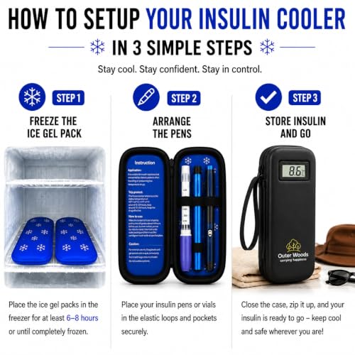 Image of Insulin Cooler Bag with Temperature Display | 6+ Hours Cooling | Hard Case Insulin Travel Case | Accurate Temperature Display | Includes 2 Ice Gel Packs | Portable Medicine Cooler
