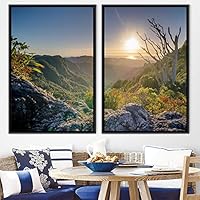 2 Piece Framed Canvas Wall Art Sunrise and Trees Canvas Prints Home Artwork Decoration for Living Room,Bedroom - 16