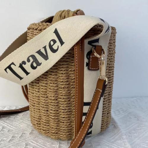 Flower Pearls Rattan Tote Bag Summer Beach Drawstring Straw Bucket Bag Diamonds Woven Handbag4