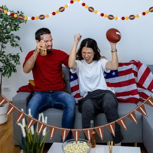 Image of Tatuo 3 Pcs 17.72 ft Football Felt Ball Garland Sports Rugby Pompom Pennant Bunting Banner for Football Game Day Sports Party Decorations
