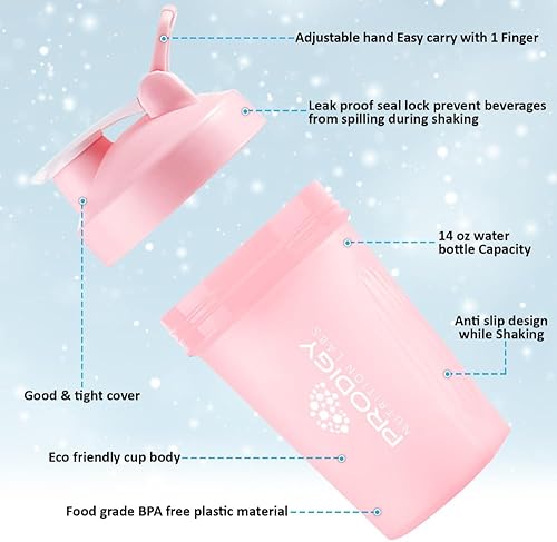 Miniatura 3 de Prodigy Nutrition Labs Botella batidora rosa de alta calidad, perfecta para batidos de proteínas y antes del entrenamiento, 14 onzas (rosa)