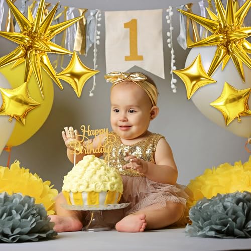 TONIFUL 22Inch 15Pcs Gold Large Explosion Star Mylar Balloons and 10Inch Four Pointed Star Balloons Set for Christmas New Year Birthday Wedding Bridal Shower Anniversary Photo Booth Supplies - Image 6