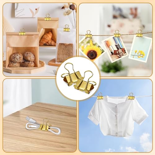110 Stück Goldfarbene Binderklammern, Foldback Klammern, Kleine Papierklammern 19 mm, Mikrogröße Büroklammern für zu Hause, Schule und Geschäft
