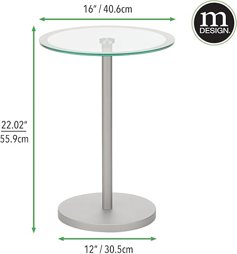 Miniatura 46 de mDesign Mesa de noche lateral o extremo superior de cristal, pequeña y moderna mesita de noche de metal con acento redondo para sala de estar,