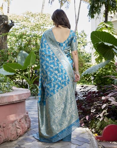 Image of Yashika Women's Trendy Pure Banarasi Kanjivaram Saree with Blouse Material