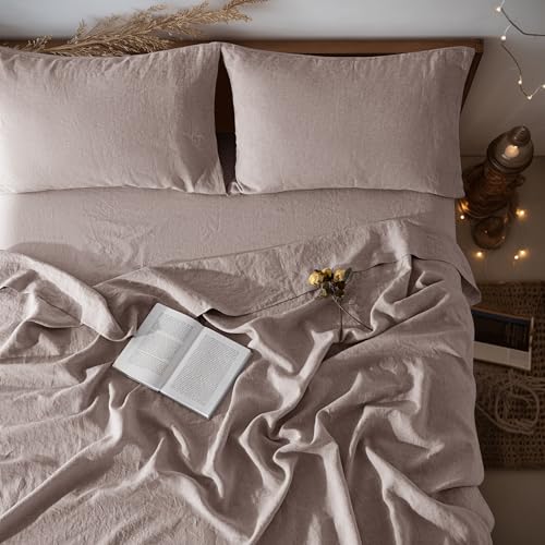 LBRO2M 100% French Pure Linen Sheet Set 4Pcs, 16" Deep Pocket Full Size