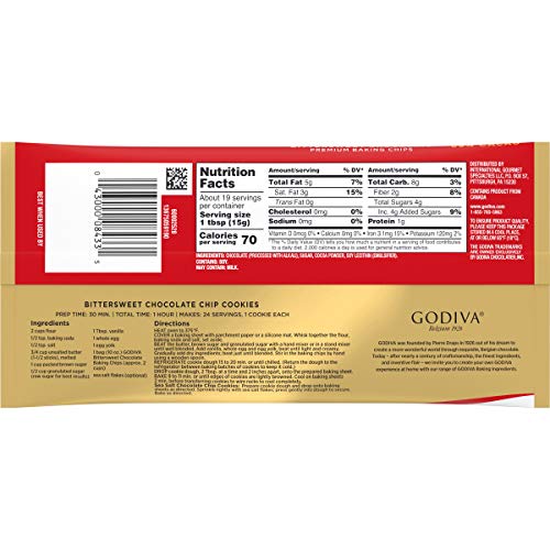 GODIVA Bittersweet Chocolate Premium Baking Chips (11 oz Bag, Pack of 12)
