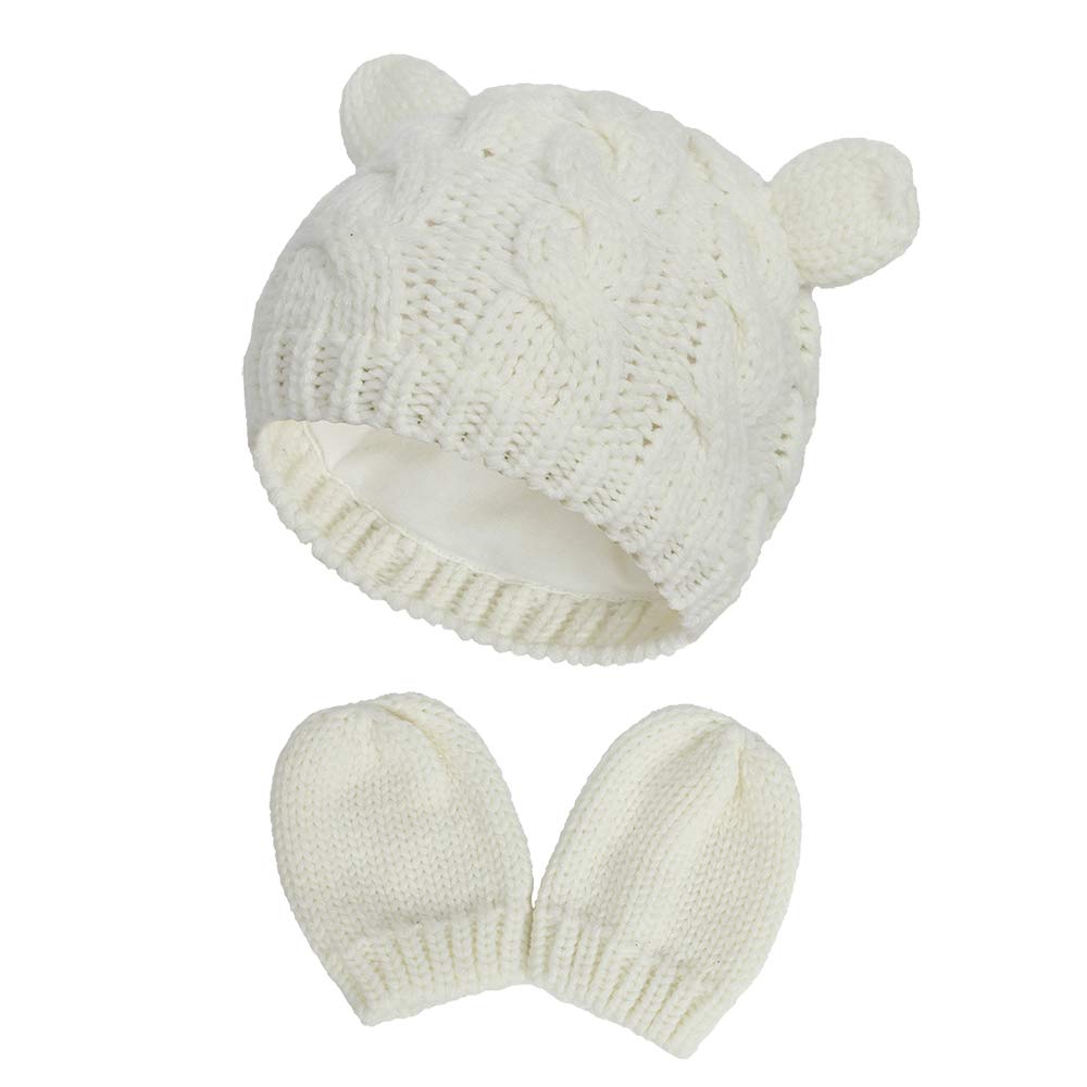 Fynnsure Baby Hat Glove Set Soft Newborn Mittens Baby Girl Boys Knitted Toddler Cap Infant Winter Beanie Mitten Sets White S
