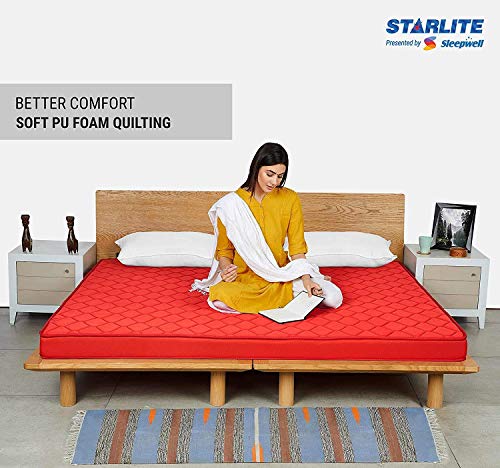 Image of Sleepwell Starlite Discover 4 Inch Double Bed Size PU Foam Mattress (Red, 75x48x4 Inches)