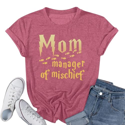 Mom Manager Birthday Shirt for Women - Funny Mama Family Clothes Mothers Day Graphic Outfit Tee Tops Pink