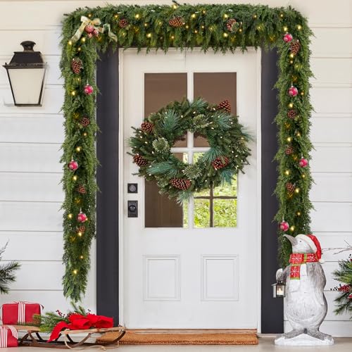 2Pcs 6FT Christmas Garland with Lights, Real Touch Cedar Garland - image 2