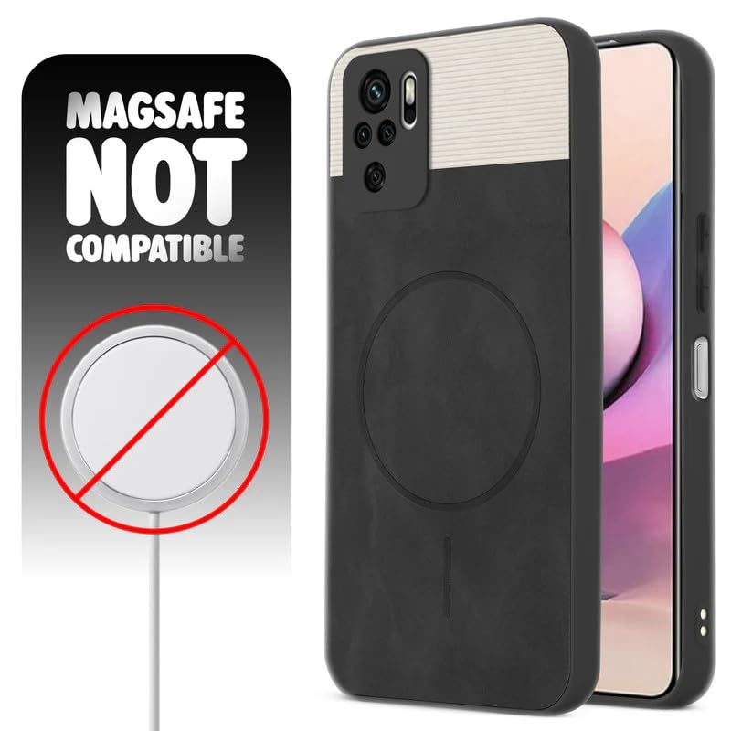 Image of Bintage case Macc-Safe Design Hard Light Weight Back Case | Soft Border Camera Protect | Dual PU Leather Finish Back Cover Compatible for Mi REDMI Note 10 - White & Black