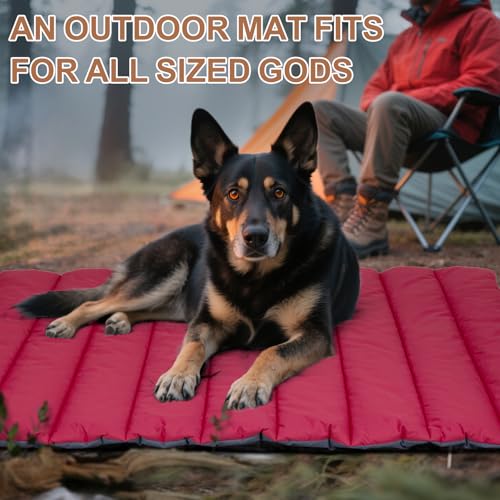 XIAPIA wasserdichte Hundematte für Outdoor, Waschbares Hundebett, Antistatik, Hygienisch, Faltbar, Große Reisedecke für Haustier 110x68 cm (Rot/Grau)