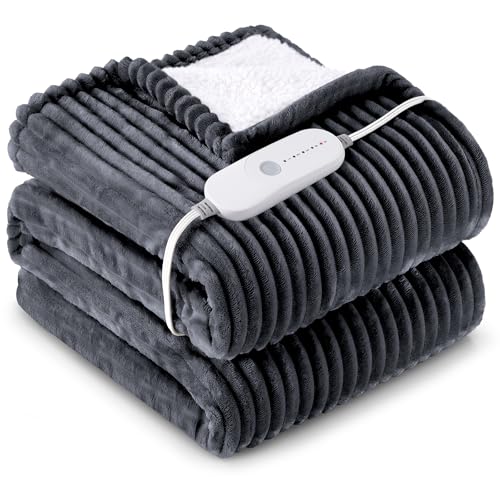 HYLEORY Heated Blanket Electric Throw, Soft Flannel Sherpa Heater 5 Heat Settings and 3 Hours Auto...