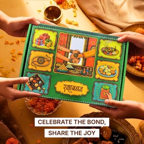 Image of Goshudh 11 Item Rakhi Gift Hamper for Brother & Sister | Almonds, Cashews, Classic Seed Trail Mix, Raisins, Pringles, UNO Cards, Open Secret Peanut Butter Cookies, Dark Fantasy, Mom's Pick Khakhra, Set of 2 Rakhi with Roli Chawal | Raksha Bandhan Gift Box