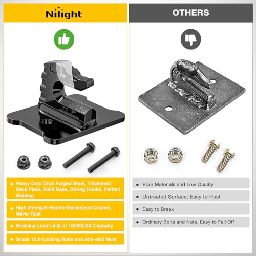 Image of Nilight 2PCS Tractor Bucket Grab Hook 3 /8'' Heavy Duty Drop Forged Steel Bolt On Zinc-Coated Cast Tow Max 15000 LBS Black