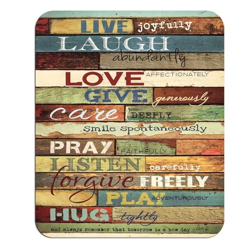 Wknoon Gaming Mouse Pad Custom, Positive Inspirational Quotes Live Joyfully Laugh Abundantly Love Sayings Rustic Colored Wood Art