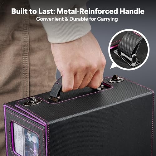 Image of Kabinka Commander Deck Box for MTG with Handle, Multi Deck Case with Large Dice Tray Fits 400+ Double-Sleeved Cards, 5 IN 1 TCG Card Storage Box with Commander Display, 35PT Card Holder (Black Purple)