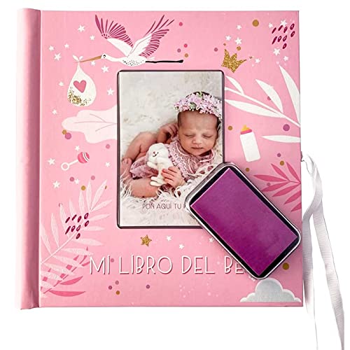 Acan Tradineur - Mi Libro del bebé con Almohadilla para Huellas, Tapa Dura, álbum de Recuerdos, Incluye Espacios para Fotos y Datos (Niña, 44 páginas, 28,5 x 27 cm)