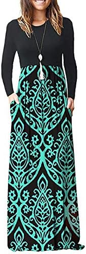 MISFAY Women's Long Sleeve Loose Plain Maxi Dresses Casual Long Dresses with Pockets (S, 2-ls Black Green)